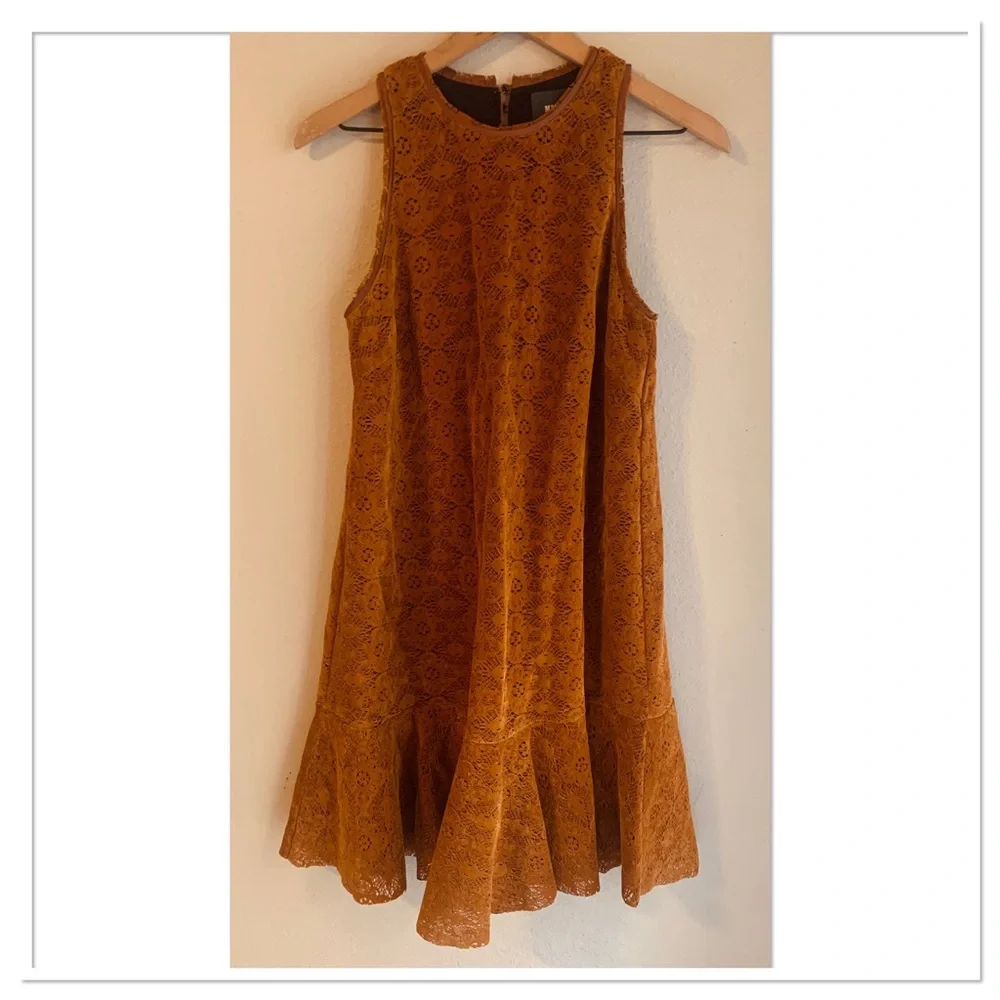 Anthropologie Maeve Amis Faux Suede Dress Terracotta Brown Size 2